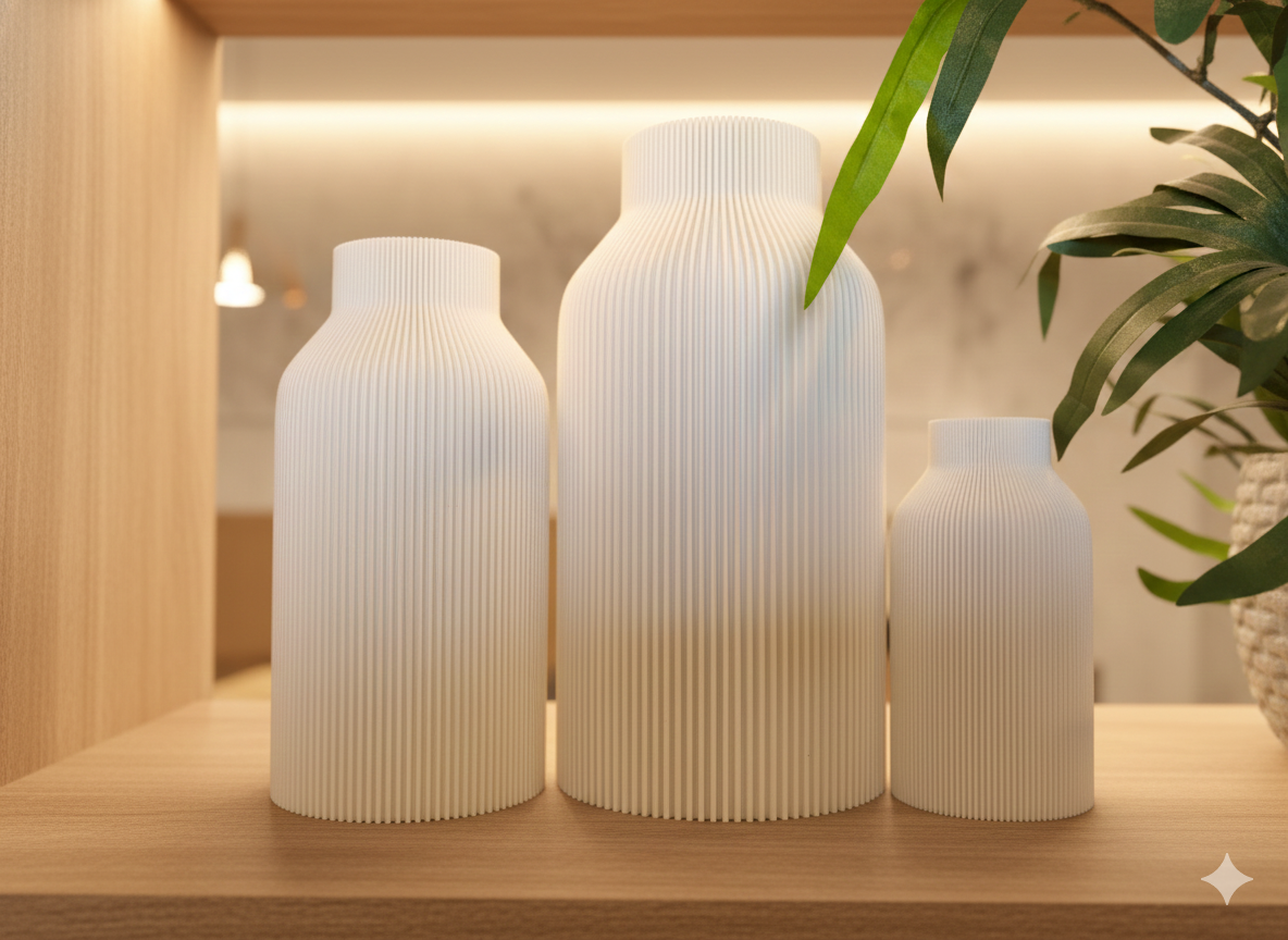 White Vase with Grooves