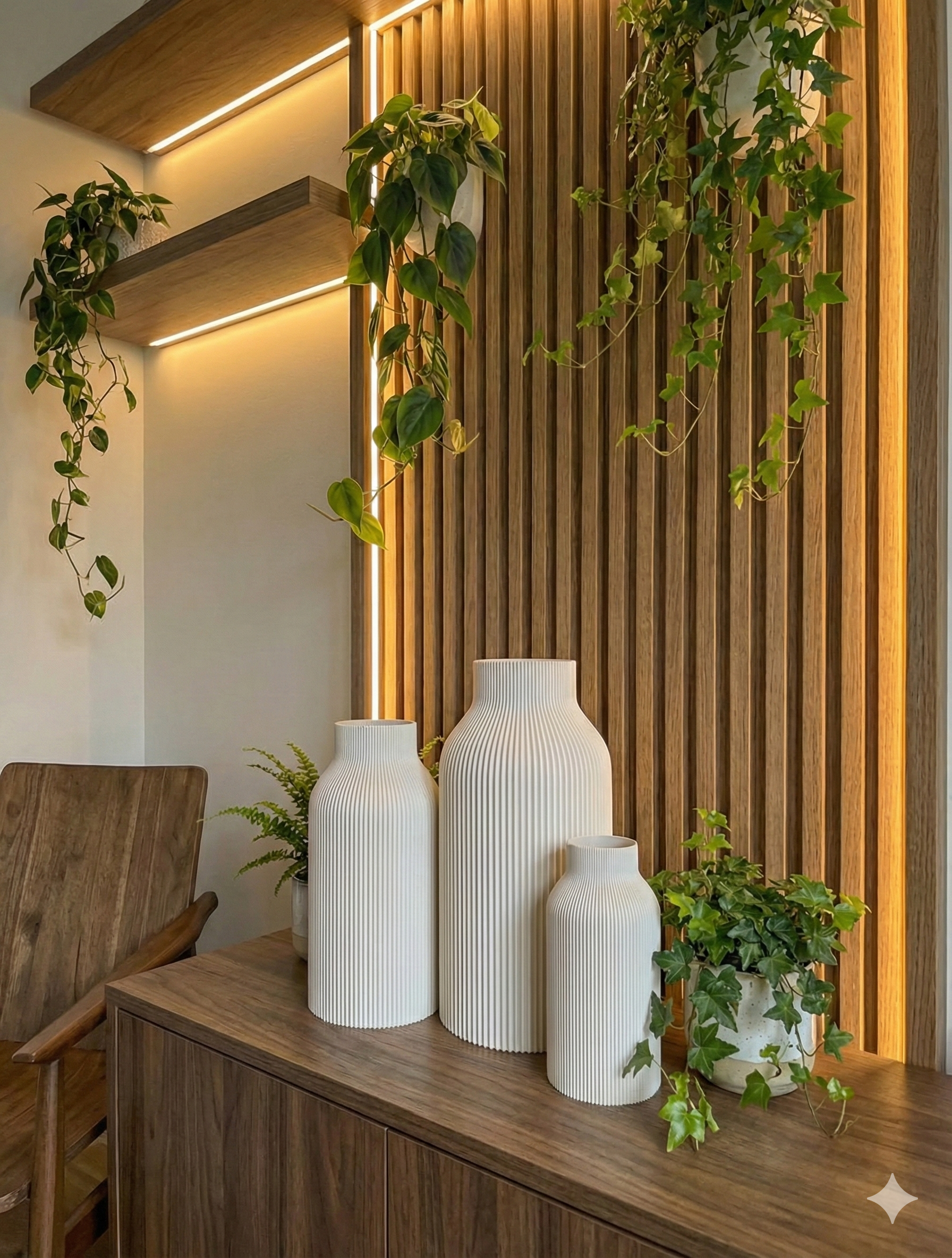 White Vase with Grooves